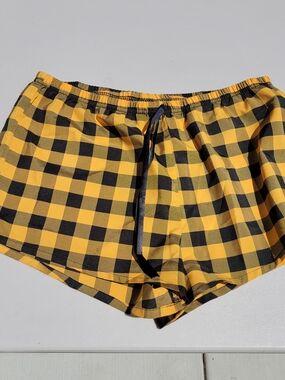 SHEIN Yellow and Black Plaid Athletic Lounge Shorts